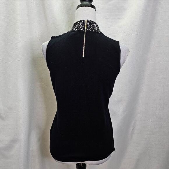 Premise Black Beaded Mock Neck Sleeveless Top Size Small - Picture 6 of 10